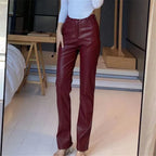High Waist Wide Leg Straight Tube Autumn Winter Elastic PU Leather Pants