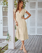 Flying V Neck Midi Dress