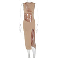 Autumn Fashion Puss Hollow Elegant Evening Midi Dresses