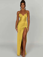 Split Halter Mid Length Midi Dress