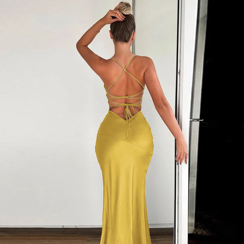 Autumn/Winter Puss Vneck Halter Evening Bodycon Streetwear Midi Dresses