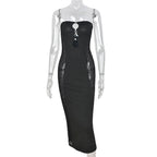 Summer Puss Sexy Bag Hip Hollowed-out One-shoulder Club Traf Midi Dresses