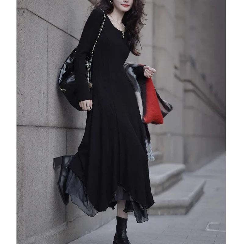 Knit Waist Skirt Midi Dress