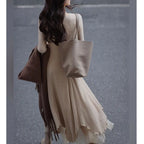 Knit Waist Skirt Midi Dress