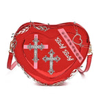 HeartShaped Leather Gothic Punk Crossbody Metal Decoration Shoulder Bag