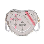 HeartShaped Leather Gothic Punk Crossbody Metal Decoration Shoulder Bag