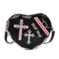 HeartShaped Leather Gothic Punk Crossbody Metal Decoration Shoulder Bag