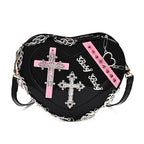 HeartShaped Leather Gothic Punk Crossbody Metal Decoration Shoulder Bag
