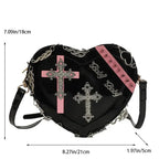 HeartShaped Leather Gothic Punk Crossbody Metal Decoration Shoulder Bag