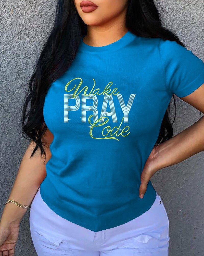 Casual Bricked Letter Print TShirts