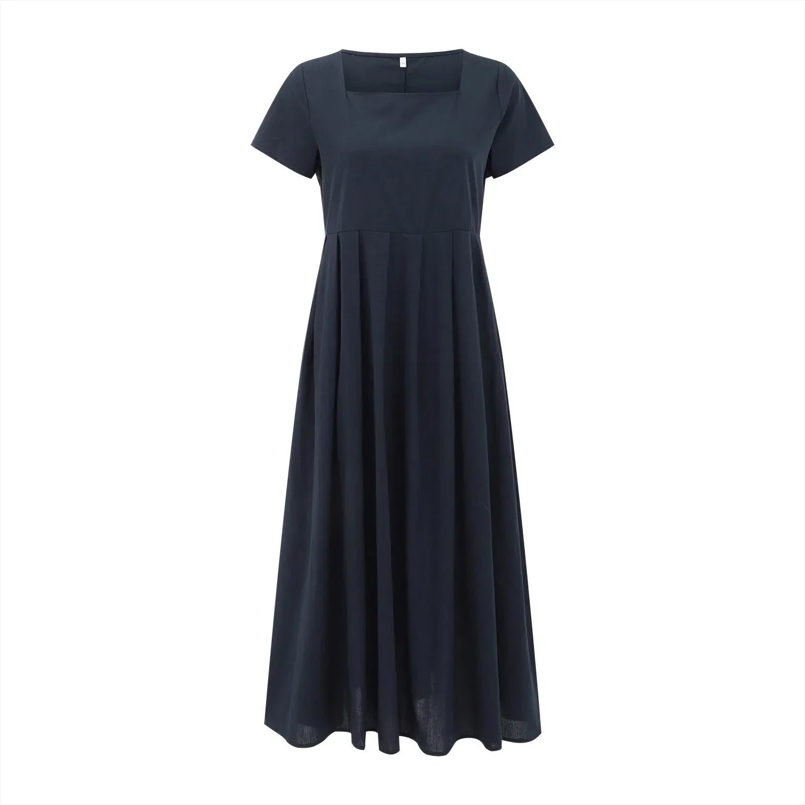 Casual Solid Color Square Collar Cotton Linen Swing Party Midi SunVestidos Dress
