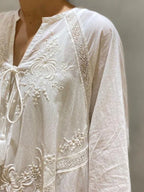 Elegant Embroidered White Lace VNeck Boho Dress