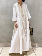 Elegant Embroidered White Lace VNeck Boho Dress