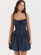 Cute Elegant Italian Noodle Strap Lace Up Red Party Dress