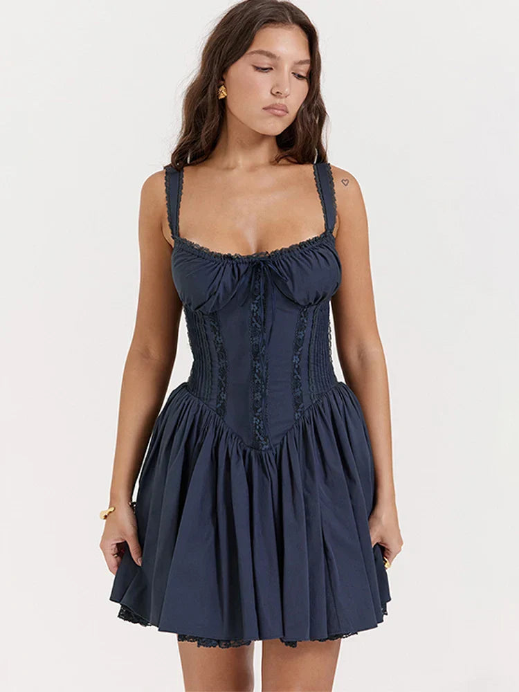 Cute Elegant Italian Noodle Strap Lace Up Red Party Dress