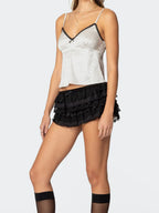 Dots Print Satin Lace Crop Top
