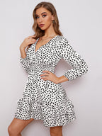 Women's sexy v neck bubble long sleeve small floral dress