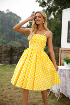 Womens 1950s Retro Rockabilly Princess Cosplay Dress with pockets polka dot apron 50's 60's Party Costume Gown(S 2XL)