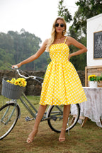 Womens 1950s Retro Rockabilly Princess Cosplay Dress with pockets polka dot apron 50's 60's Party Costume Gown(S 2XL)