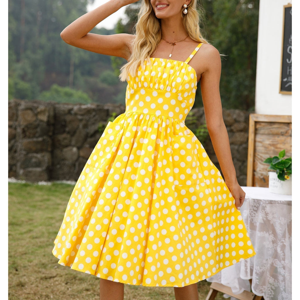 Womens 1950s Retro Rockabilly Princess Cosplay Dress with pockets polka dot apron 50's 60's Party Costume Gown(S 2XL)