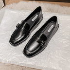 Black Fur Square Toe AllMatch Leather Fall Casual Derby Oxfords Loafers