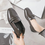 Black Fur Square Toe AllMatch Leather Fall Casual Derby Oxfords Loafers