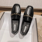Black Fur Square Toe AllMatch Leather Fall Casual Derby Oxfords Loafers