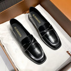Black Fur Square Toe AllMatch Leather Fall Casual Derby Oxfords Loafers