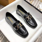 Black Fur Square Toe AllMatch Leather Fall Casual Derby Oxfords Loafers