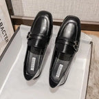 Black Fur Square Toe AllMatch Leather Fall Casual Derby Oxfords Loafers
