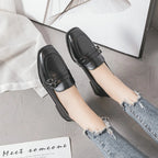Black Fur Square Toe AllMatch Leather Fall Casual Derby Oxfords Loafers