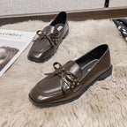 Black Fur Square Toe AllMatch Leather Fall Casual Derby Oxfords Loafers