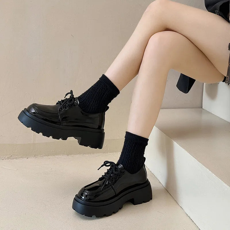 Fur Round Toe Casual Autumn AllMatch Leather British Style Platform Loafers
