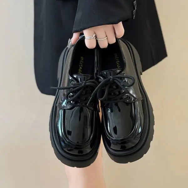 Fur Round Toe Casual Autumn AllMatch Leather British Style Platform Loafers