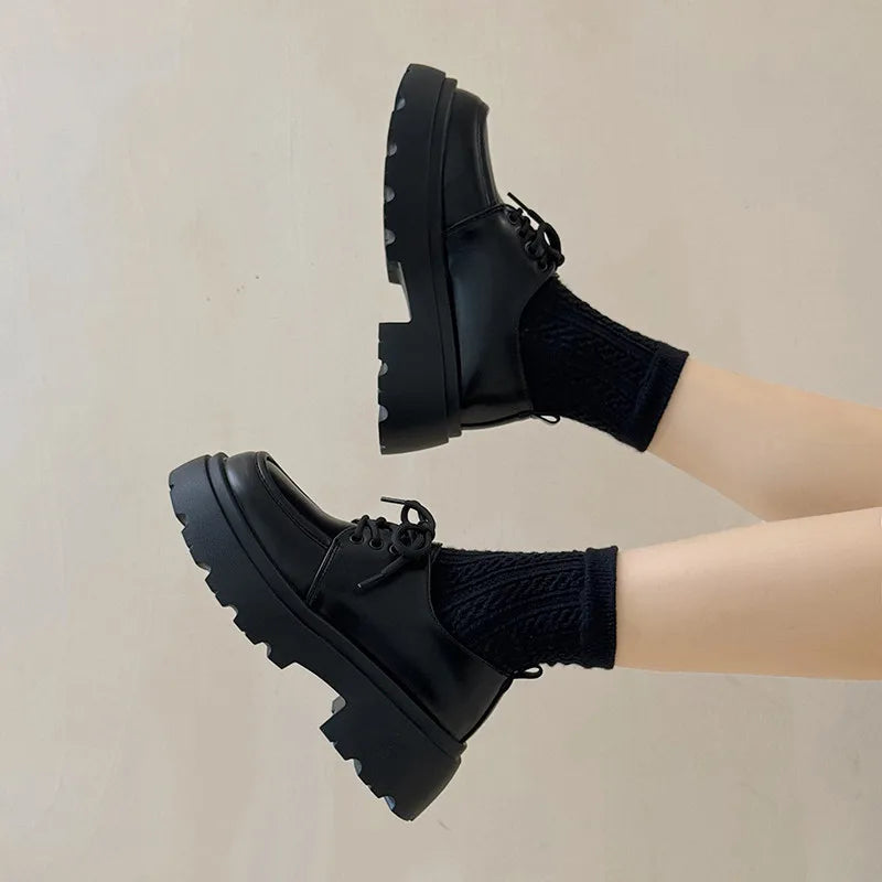 Fur Round Toe Casual Autumn AllMatch Leather British Style Platform Loafers