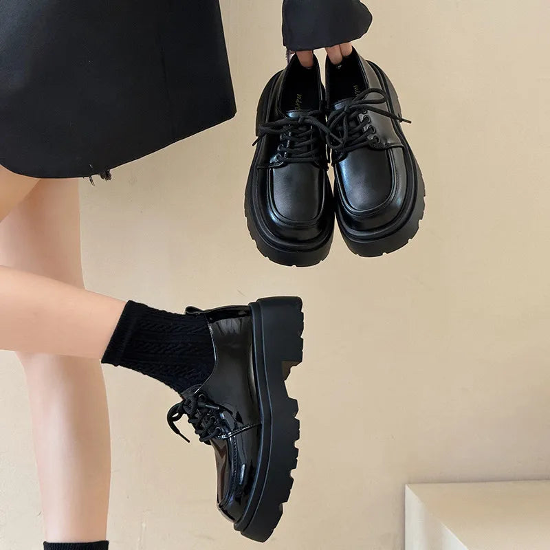 Fur Round Toe Casual Autumn AllMatch Leather British Style Platform Loafers