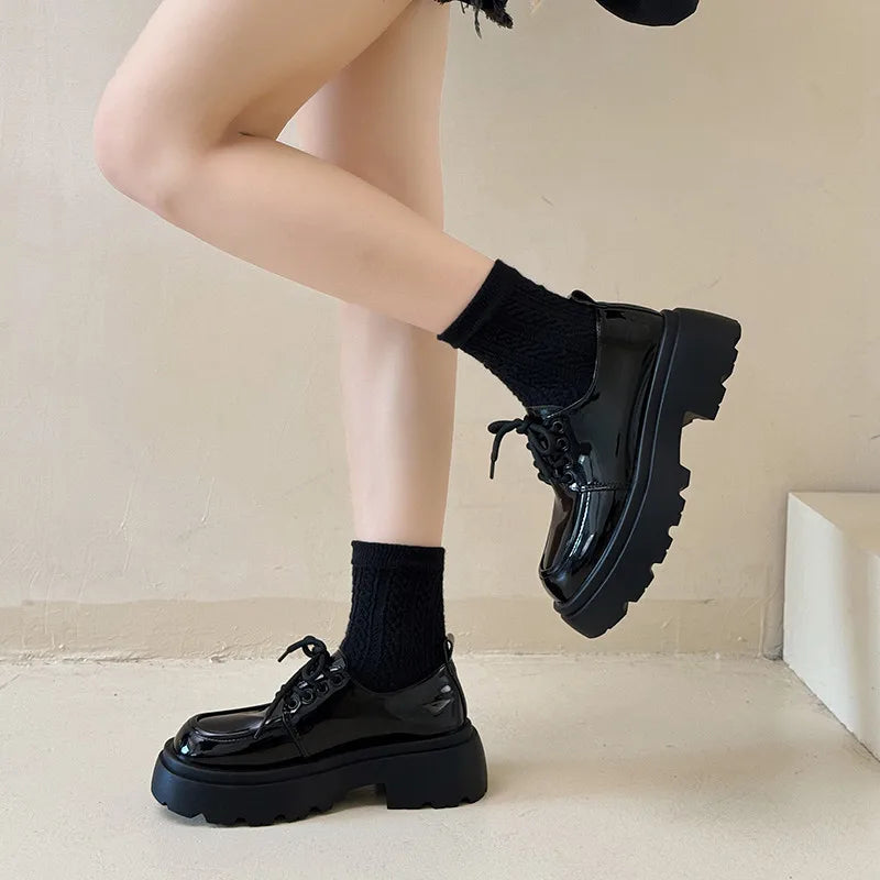 Fur Round Toe Casual Autumn AllMatch Leather British Style Platform Loafers