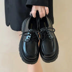 Fur Round Toe Casual Autumn AllMatch Leather British Style Platform Loafers