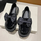 Fur Round Toe Platform Retro Leather Casual BowKnot AllMatch Derby Loafers