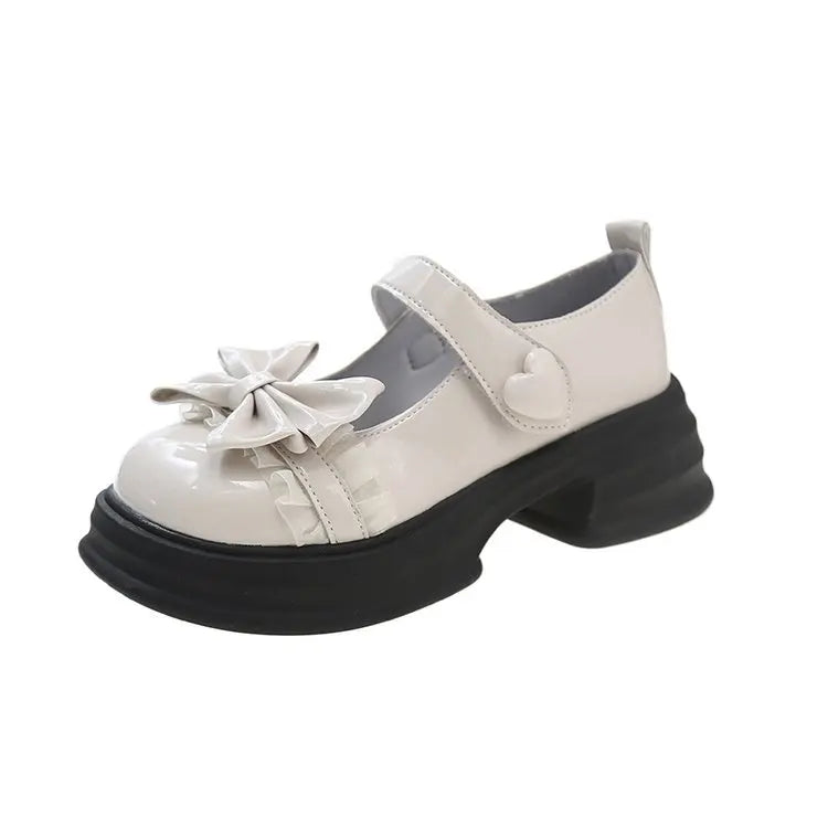 Fur Round Toe Platform Retro Leather Casual BowKnot AllMatch Derby Loafers