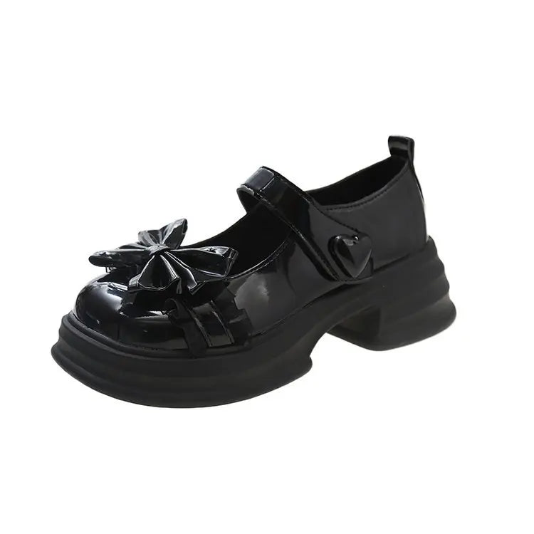 Fur Round Toe Platform Retro Leather Casual BowKnot AllMatch Derby Loafers