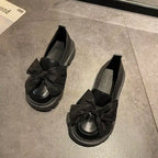 Fur Round Toe Platform Retro Leather Casual BowKnot AllMatch Derby Loafers