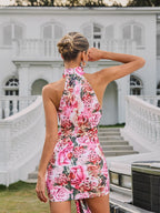 Halterneck Floral Twisted Mini Dress