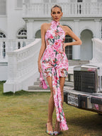Halterneck Floral Twisted Mini Dress