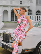 Halterneck Floral Twisted Mini Dress