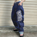 DressBetty - Y2K Jeans Low Rise Trousers Blue Vintage Gothic Print Baggy Casual Wide Leg Denim Aesthetic
