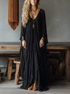 Black Lace V-neck Oversized Bohemian Maxi Dress