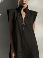 Black Sleeveless Zippered Cutout Mini Dress