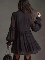 Black Chiffon Lantern Sleeve Ruffled Lace Mini Dress