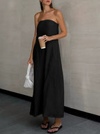 Strapless A-line Linen Long Dress